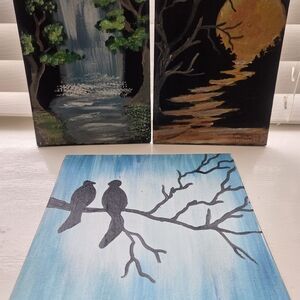 Blue Gradient Canvas Art with Birds on Branch - Home Wall Decor